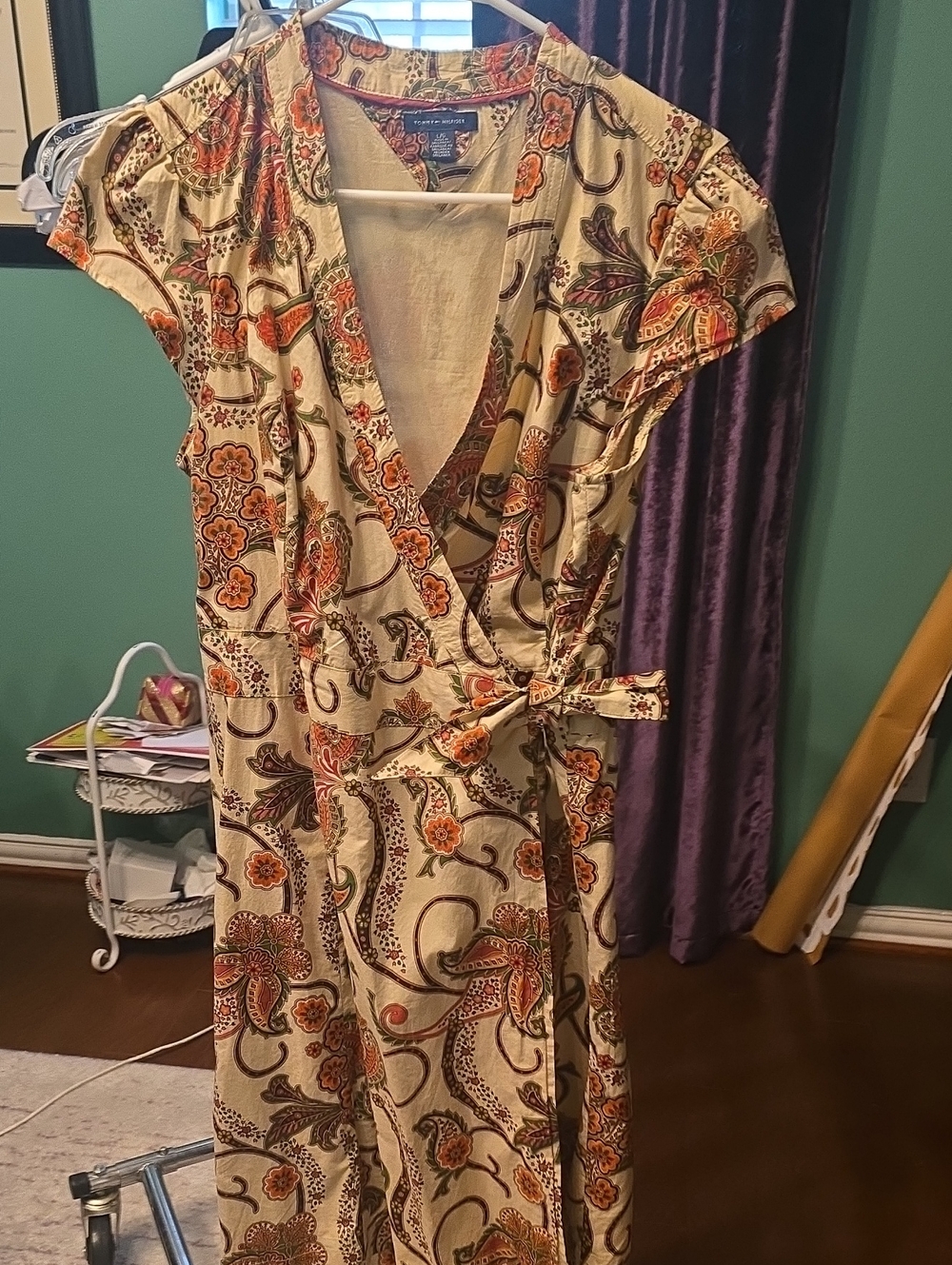 Tommy Hilfiger Cream Floral Wrap Dress with Orange Accents